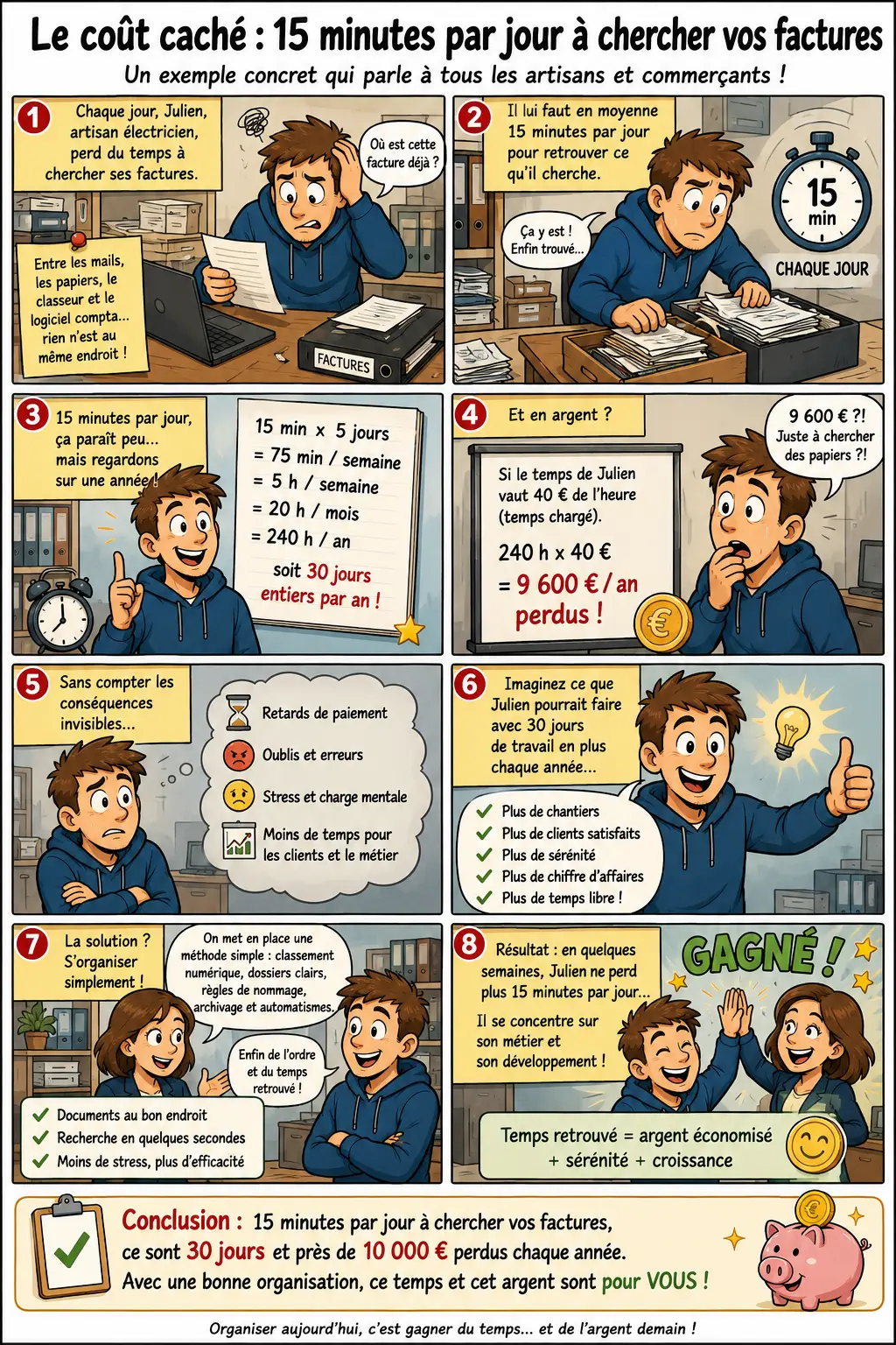 BD sur le coût caché du temps perdu à chercher ses factures