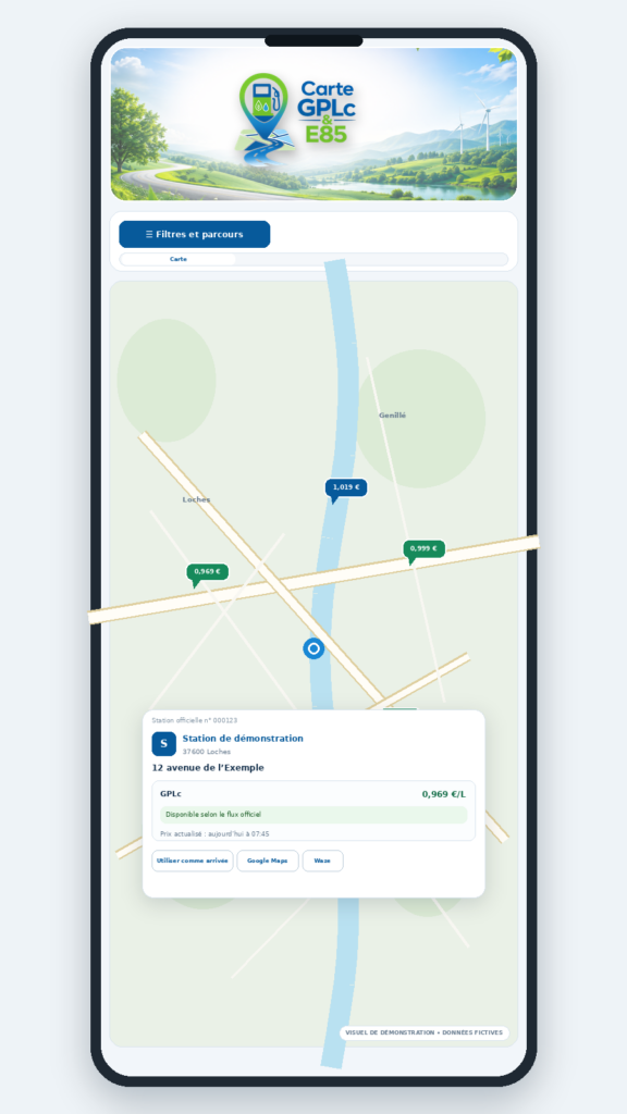 Vue smartphone de la Carte GPLc & E85